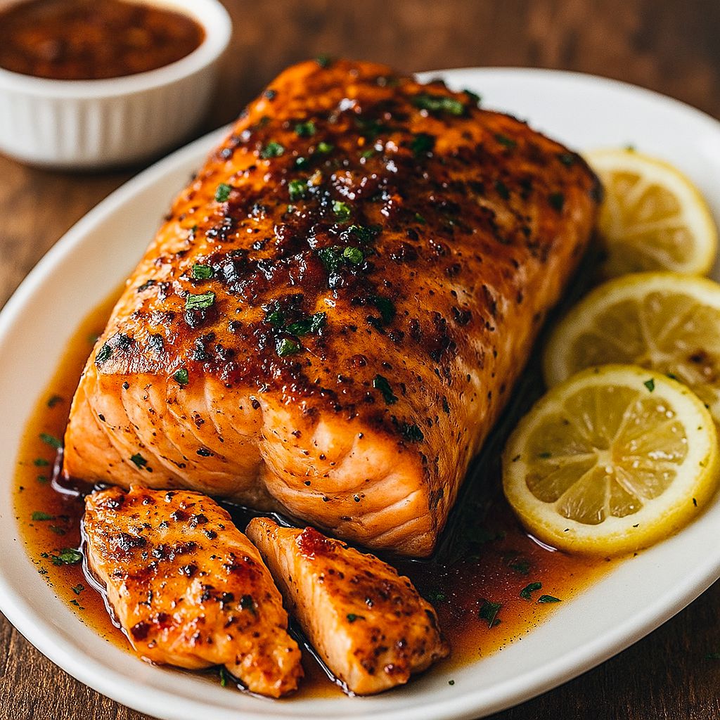 Soy-Glazed Brown Sugar Salmon with Garlic & Lemon